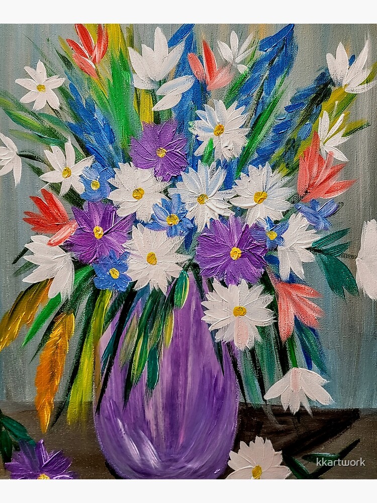 A lovely mixed of colorful flowers in a metallic purple vase by kkartwork