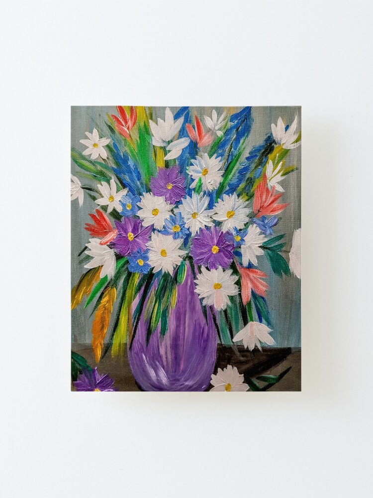 Alternate view of A lovely mixed of colorful flowers in a metallic purple vase Mounted Print