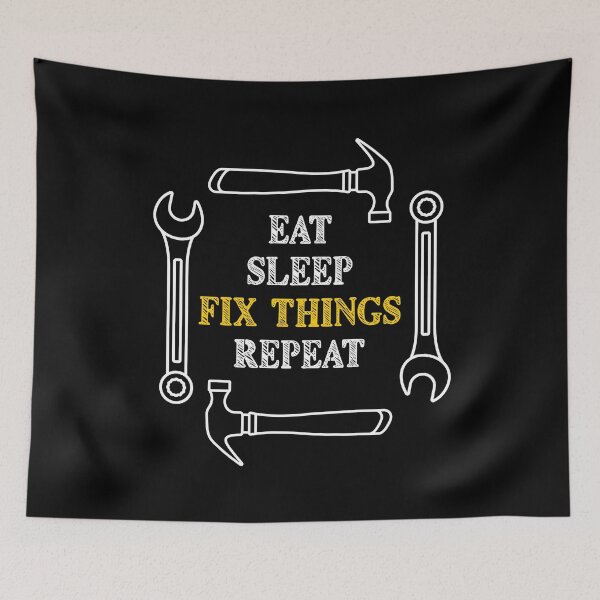 Item preview, Eat Sleep Fix Things Repeat Funny Tool Carpenter Repairs Yellow Gold designed and sold by artfulnotebook.