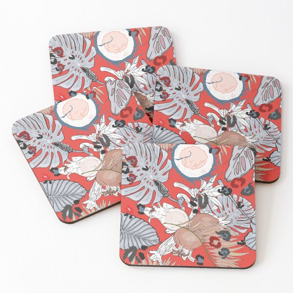 Item preview, Coconut, pomegranate and monstera pattern on tiger print designed and sold by Anastasiia Yurevych.