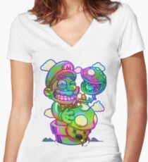 Trippy Mario Women's Fitted V-Neck T-Shirt