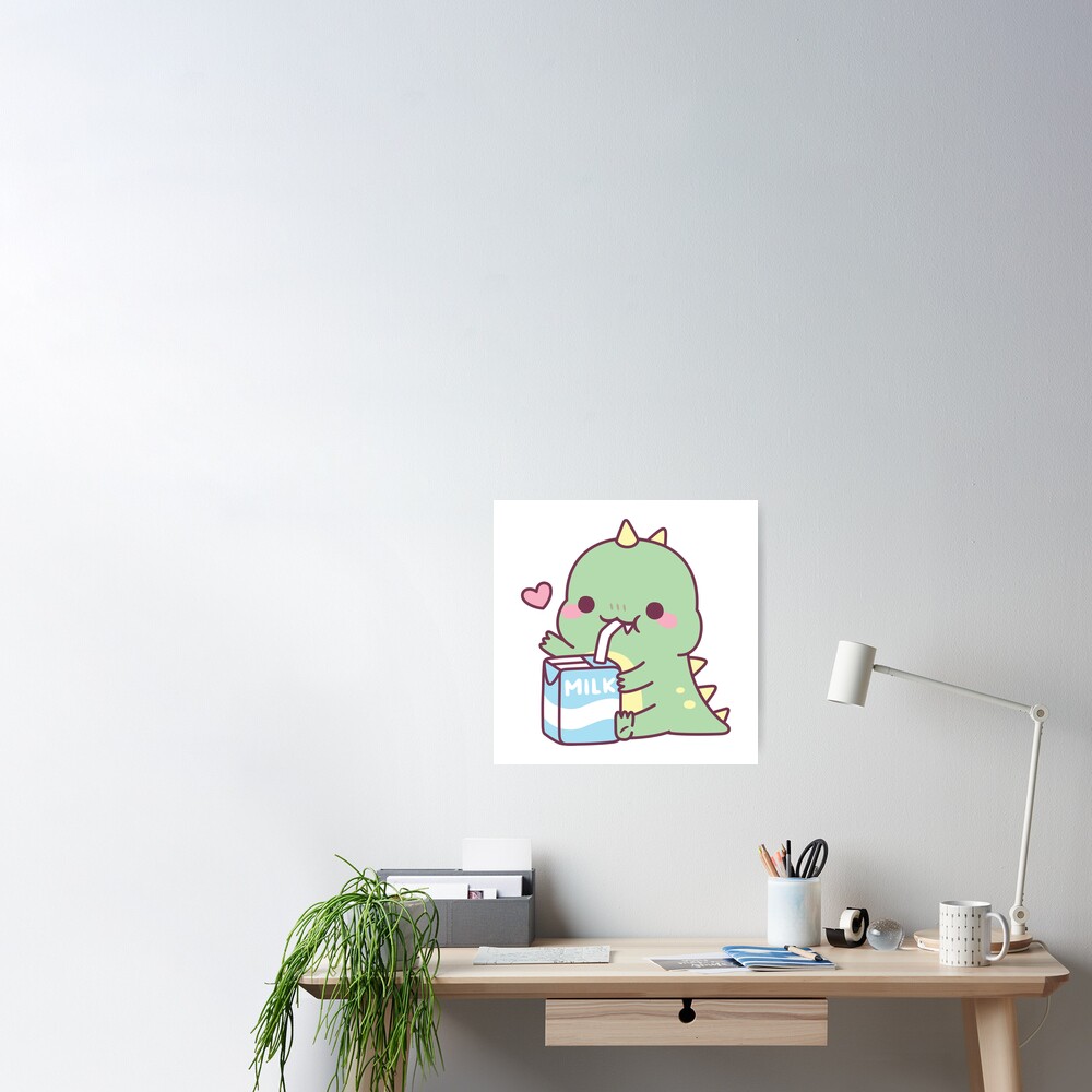 Cute Little Dino Loves Milk - Cute Dinosaur - Sticker