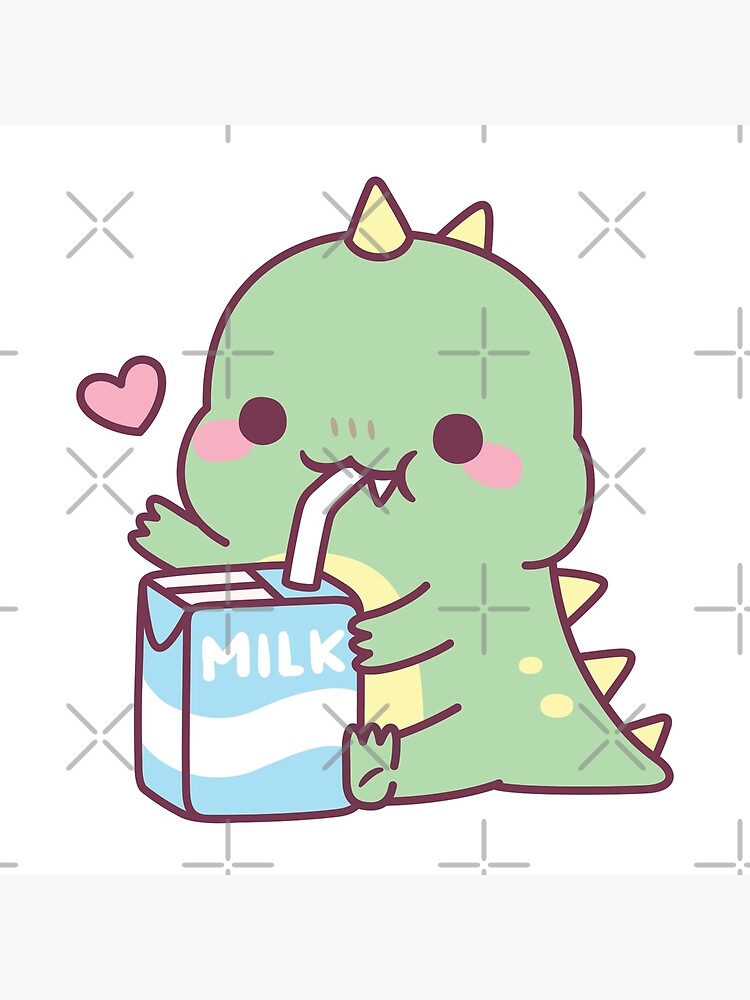 Cute Little Dino Loves Milk - Cute Dinosaur - Pin