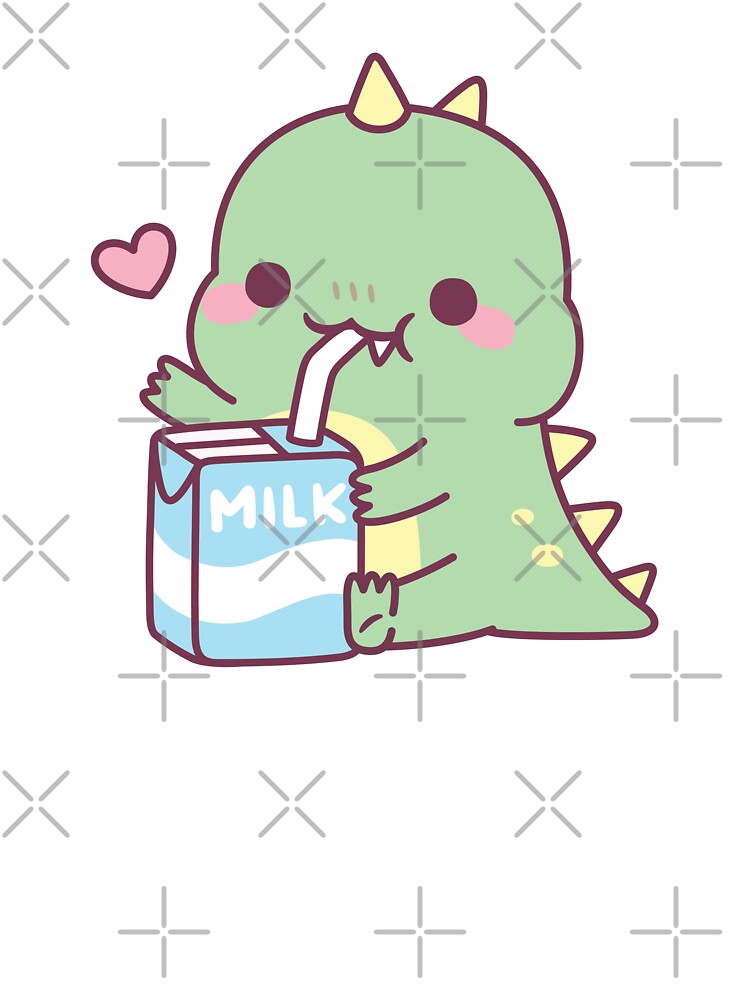 Cute Little Dino Loves Milk Sticker for Sale by rustydoodle