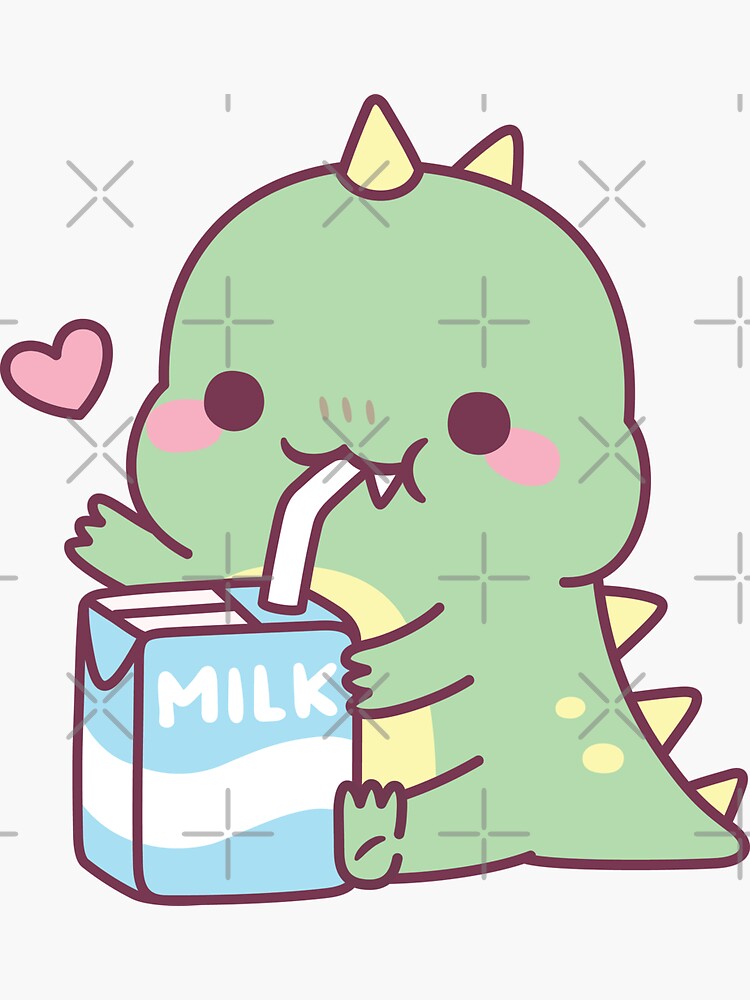 Cute Little Dino Loves Milk Sticker for Sale by rustydoodle