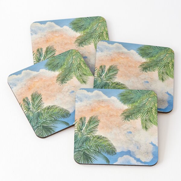 Item preview, palm trees and clouds hand painted, beach vibes, vacation vibes coconut trees designed and sold by riidesignss.