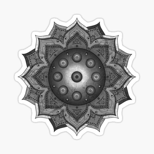 Handpan - Hang Drum Mandala Solo - schwarz grau weiß Sticker