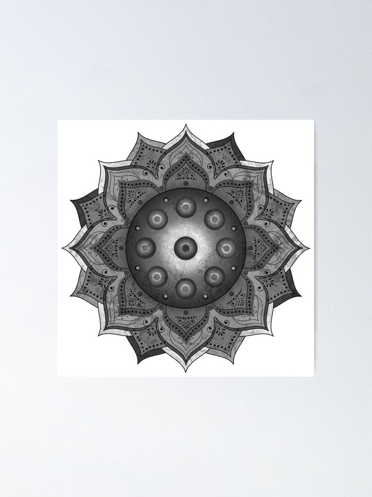 Handpan - Hang Drum Mandala solo - black grey white " Poster by Redbubble