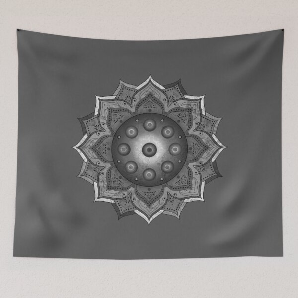 Item preview, Handpan - Hang Drum Mandala solo - black grey white  designed and sold by EDDArt.