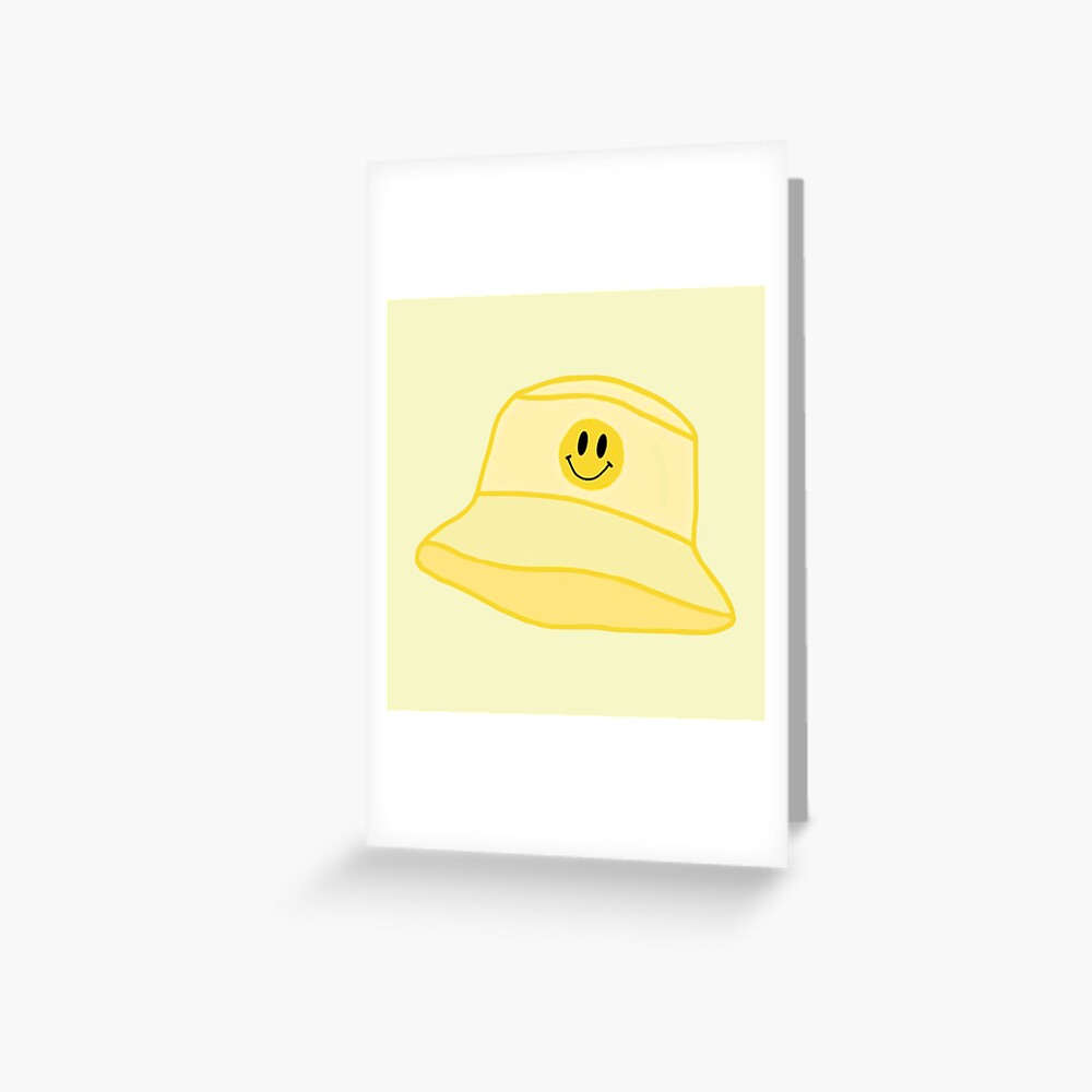 "Yellow Bucket Hat Smiley face " Greeting Card by itsmemaytal Redbubble