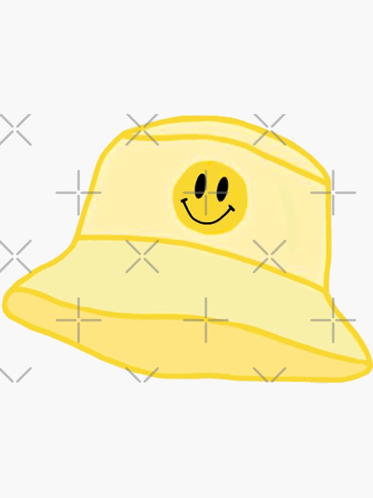 "Yellow Bucket Hat Smiley face " Sticker by itsmemaytal Redbubble