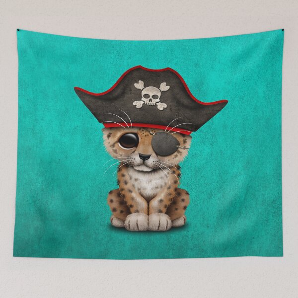 Item preview, Cute Baby Leopard Cub Pirate on Blue designed and sold by JeffBartels.