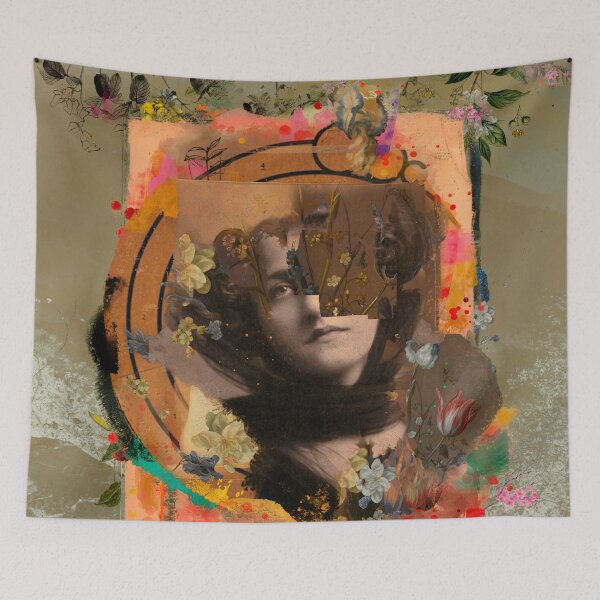 Item preview, The lady and the flowers collage art designed and sold by VictoriaHerrera.