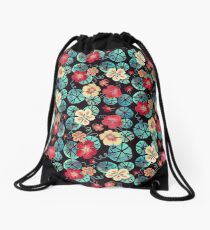 Watercolor Garden Nasturtiums. Dark Floral Pattern Drawstring Bag