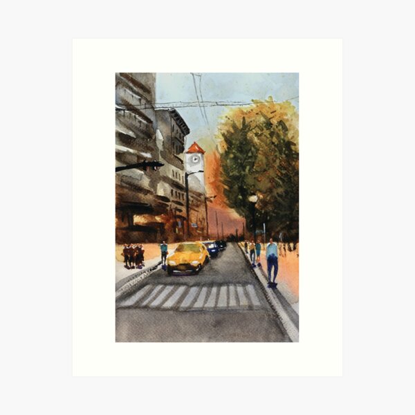 City Street - Watercolour painting - James Sheppard (all proceeds to charity) Art Print
