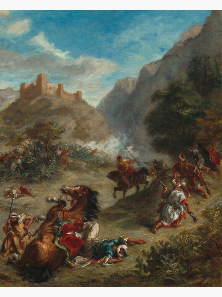 Arabs Skirmishing in the Mountains Oil Painting by Eugène Delacroix by podartist