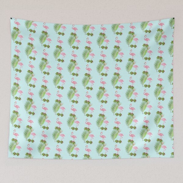 Item preview, Flamingo and palm leaves designed and sold by LukjanovArt.