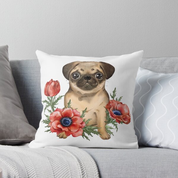 Item preview, Cute pug puppy with anemones designed and sold by Shilovka.
