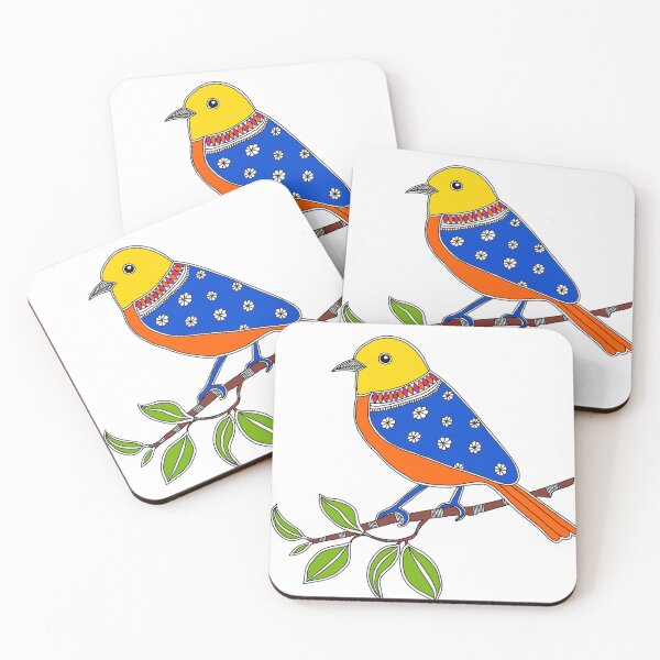 Item preview, Indian Art - Madhubani painting - Bird sitting on a tree branch - Indian Folk Art designed and sold by ShrutiCreates.