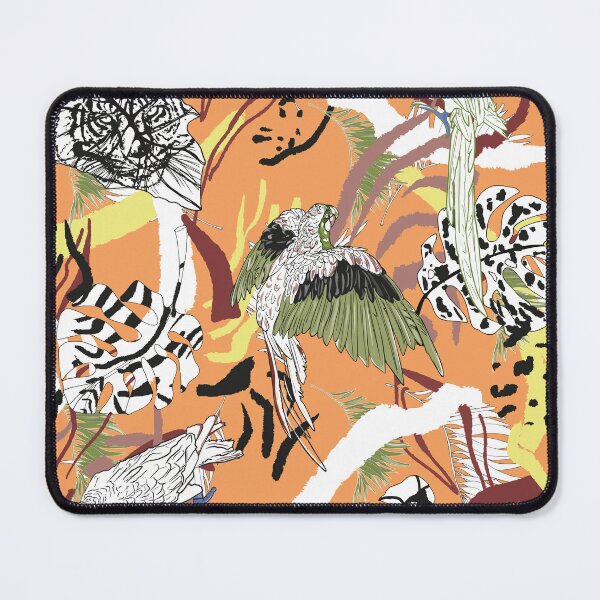 Item preview, Seamless illustration of tigers, parrot, palm trees. Abstract pattern designed and sold by Anastasiia Yurevych.