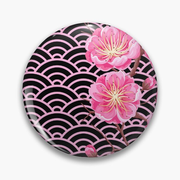 Item preview, Japanese Seigaiha Flower Pink and Black Pattern designed and sold by gani-75.
