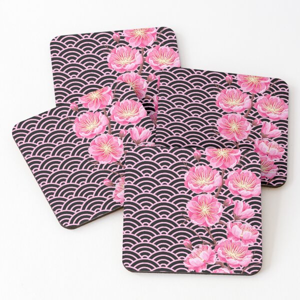 Item preview, Japanese Seigaiha Flower Pink and Black Pattern designed and sold by gani-75.