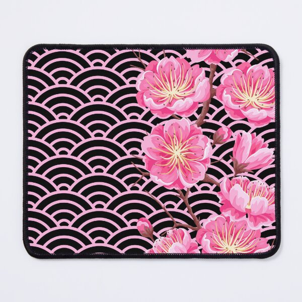 Item preview, Japanese Seigaiha Flower Pink and Black Pattern designed and sold by gani-75.