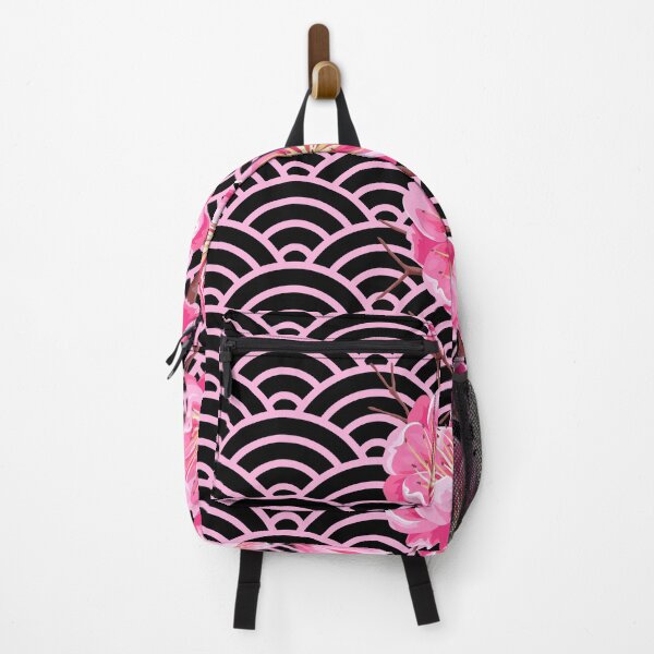 Item preview, Japanese Seigaiha Flower Pink and Black Pattern designed and sold by gani-75.