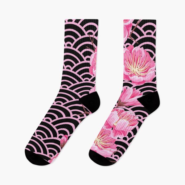 Item preview, Japanese Seigaiha Flower Pink and Black Pattern designed and sold by gani-75.