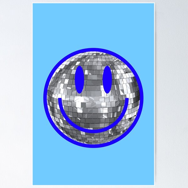 Blue preppy disco ball smiley Poster for Sale by SUUSCK ★