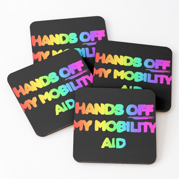 Item preview, Hands off my mobility aid rainbow disabled wheelchair text designed and sold by faeriefroggie.