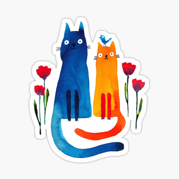 Purrfect Day watercolour cat painting Sticker
