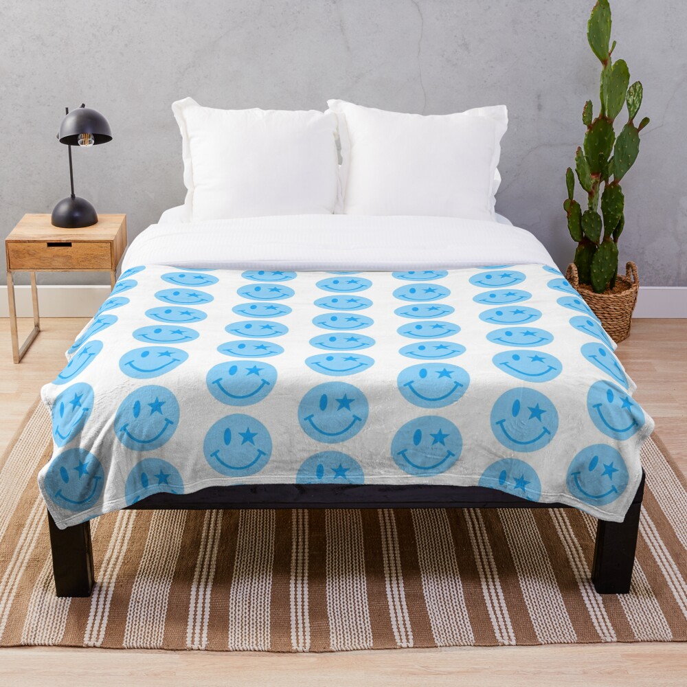 Blue Preppy Smiley Face | Throw Blanket