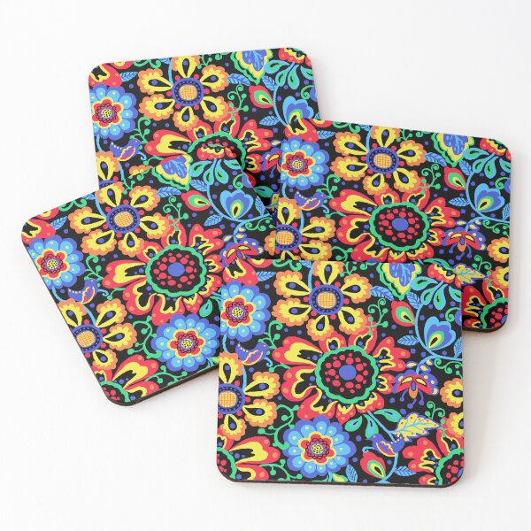 Item preview, Maximalist Folk - Modern Scandinavian Folk Art Floral - Black Ground designed and sold by Michelebuttons.