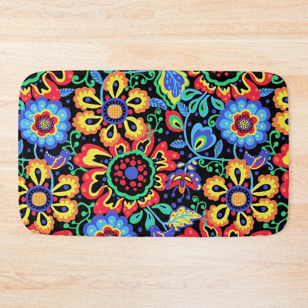 Item preview, Maximalist Folk - Modern Scandinavian Folk Art Floral - Black Ground designed and sold by Michelebuttons.