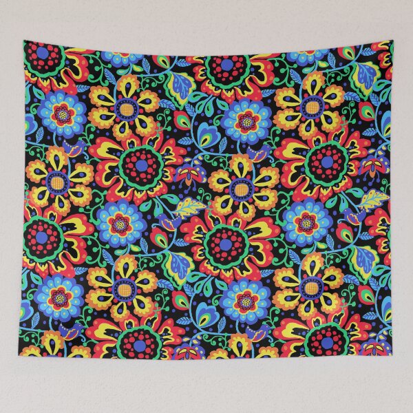 Item preview, Maximalist Folk - Modern Scandinavian Folk Art Floral - Black Ground designed and sold by Michelebuttons.