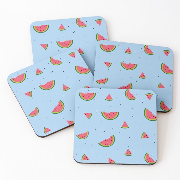 Item preview, Colorful print of watermelon pieces on light blue background designed and sold by Martapp.