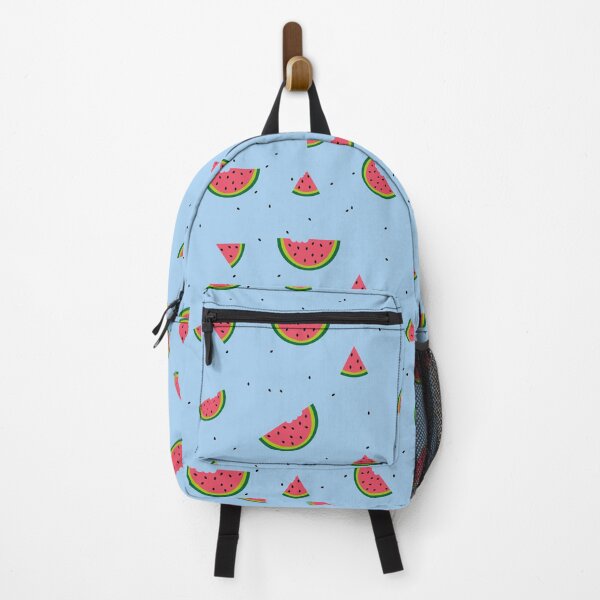 Item preview, Colorful print of watermelon pieces on light blue background designed and sold by Martapp.