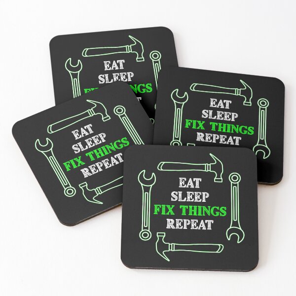 Item preview, Eat Sleep Fix Things Repeat Funny Tool Carpenter Repairs Lime Green designed and sold by artfulnotebook.