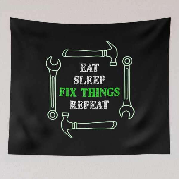 Item preview, Eat Sleep Fix Things Repeat Funny Tool Carpenter Repairs Lime Green designed and sold by artfulnotebook.