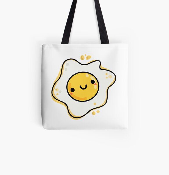 Mini Fried Eggs Print Bucket Bag, Cute Canvas Shoulder Bag