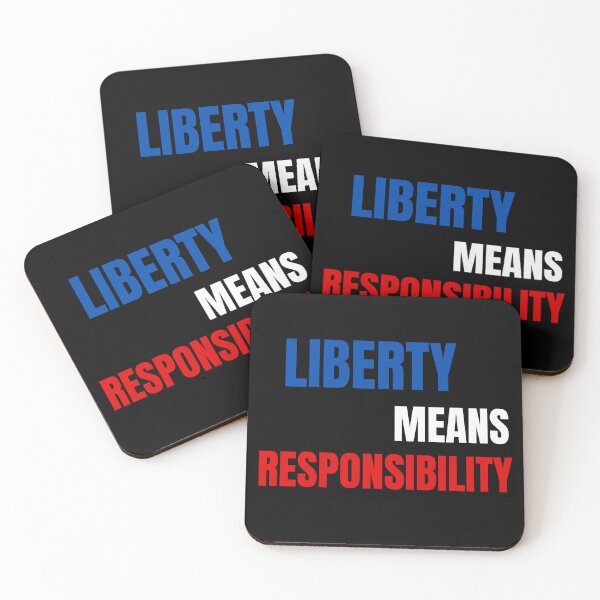 Item preview, liberty means responsibility, USA flag color quote,patriotic quote shirt and sticker design. designed and sold by haideralibhai.