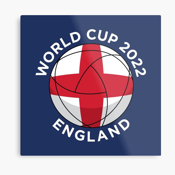 World Cup 2022 Football - England Flag (White Text on Blue) Metal Print