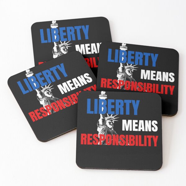 Item preview, liberty means responsibility, USA flag color quote,patriotic quote shirt and sticker design. designed and sold by haideralibhai.