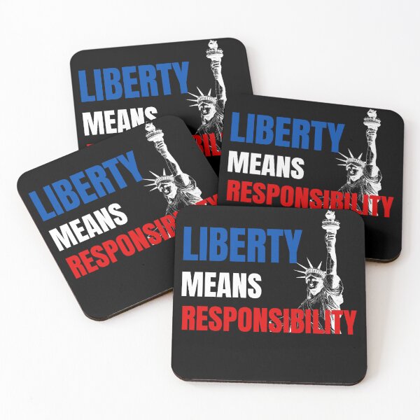 Item preview, liberty means responsibility, USA flag color quote,patriotic quote shirt and sticker design. designed and sold by haideralibhai.