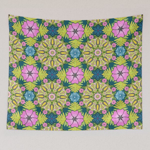 Item preview, Mandala flowers and leaves mixed media seamless pattern designed and sold by AleFairyland.