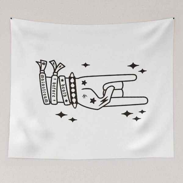 Item preview, Death Before Mainstream - heavy metal hand gesture line art  designed and sold by Patterns and critters.