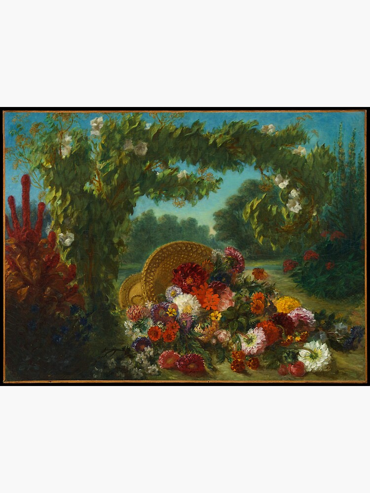 "Basket of Flowers, Eugene Delacroix, 1848" Sticker by SalsStore