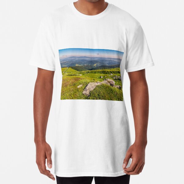 meadow with boulders in Carpathian mountains in summer Long T-Shirt
