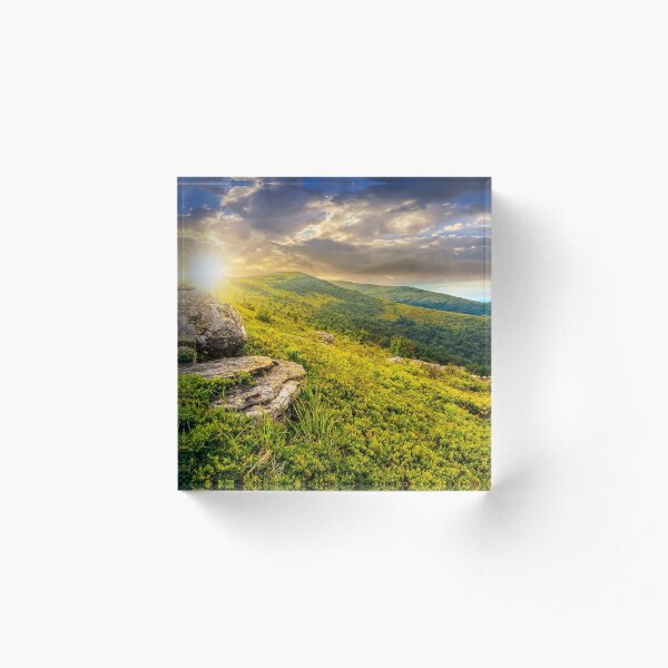 meadow with boulders in Carpathian mountains in summer Acrylic Block